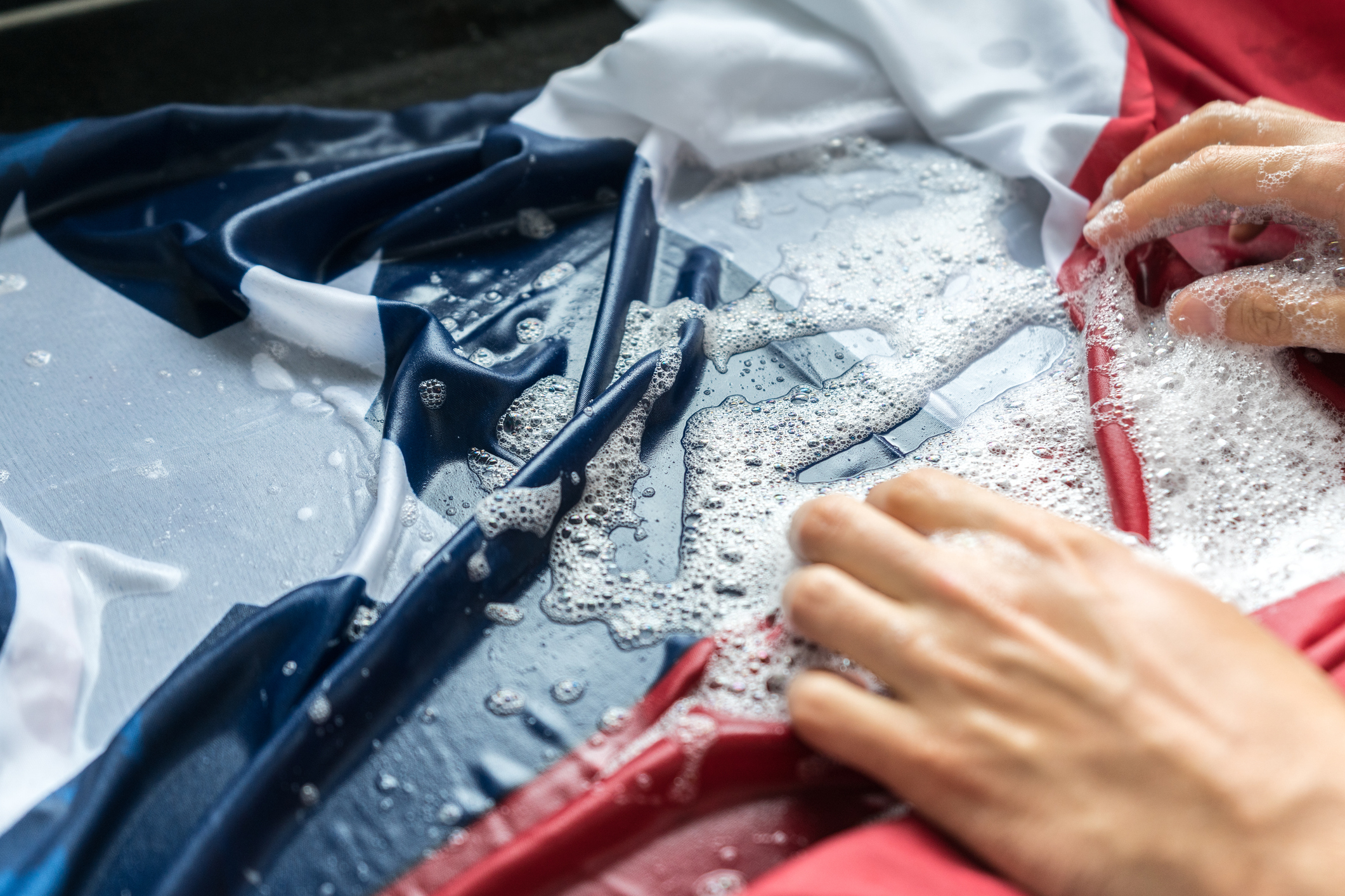 Hands Washing Chilean Flag Change Chile/Corruption Concept