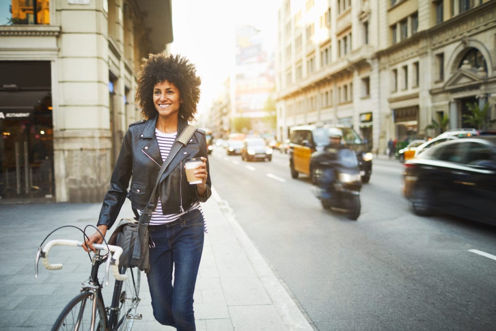Young hipster woman in the streets of Barcelona.